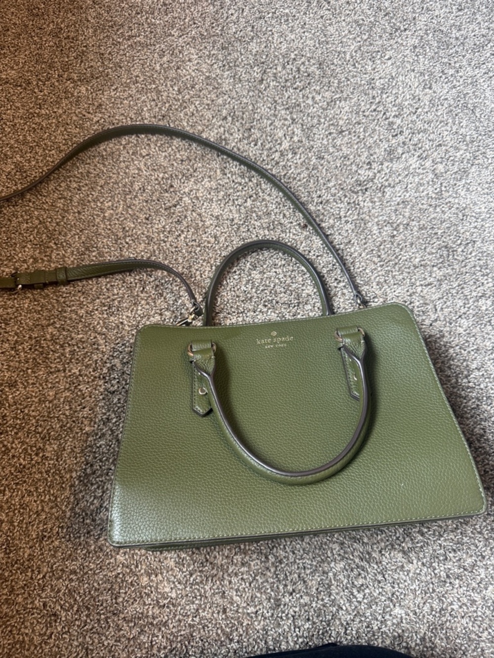 kate spade Olive Green Pebbled Leather Satchel with Strap